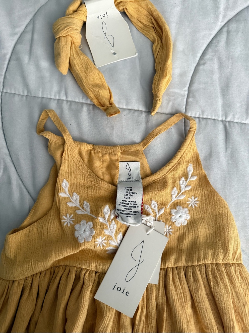 Joie Girls Yellow Embroidered Sundress with Matching Headband